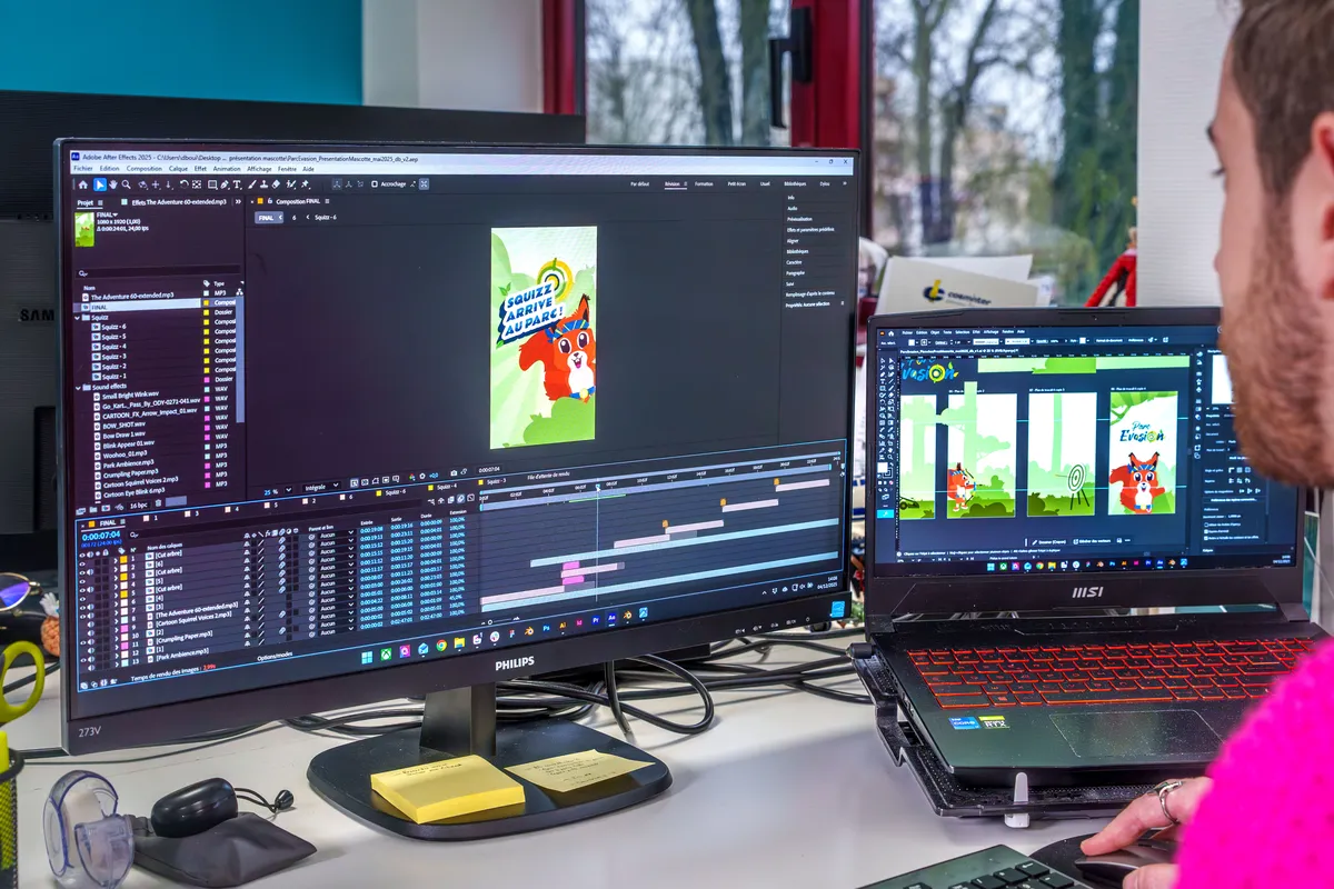 Interface d’After Effects affichant une animation verticale en cours de montage.