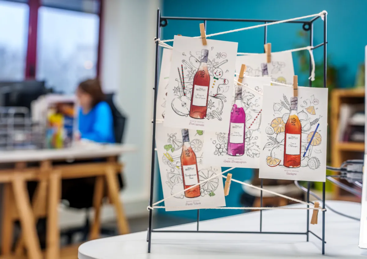 Deux collaboratrices souriantes échangeant autour d’un poste informatique dans un bureau.