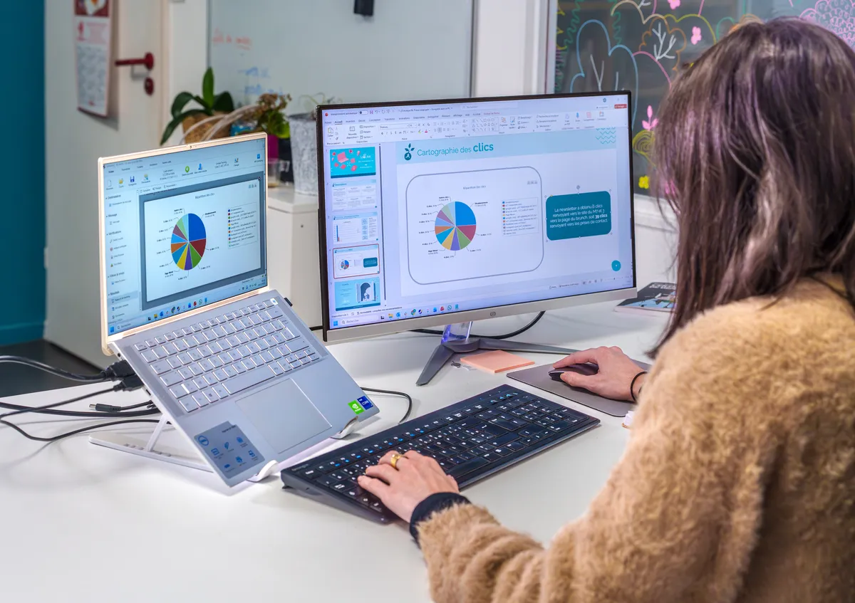 Rapport de cartographie des clics d'une newsletter affiché sur le poste d'une collaboratrice EcloLINK